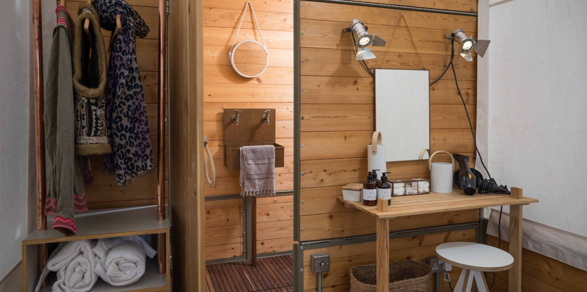 shower area details - luxury suite luxury camping accommodation